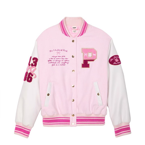 PINK x LoveShackFancy Reissued Boyfriend Varsity Jacket. READY TO SHIP‼️ - Picture 1 of 8